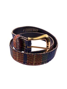 Paul Harris Womens Multicolor Fabric & Leather Belt Plaid Design Sz M